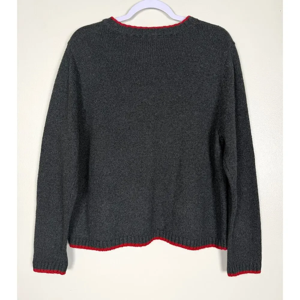 Croft & Borrow Bird Embroidered Sweater Jacket Gray XL Petite Cardinal - Picture 6 of 9